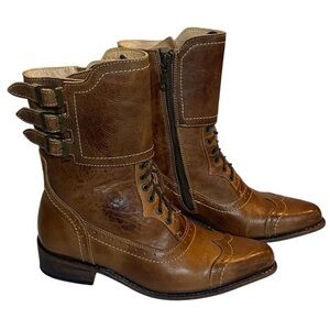 Bed Stu Oak Tree Farms Boots Womens 6.5 Rustic Brown Leather 3 Buckle Ankle Wrap